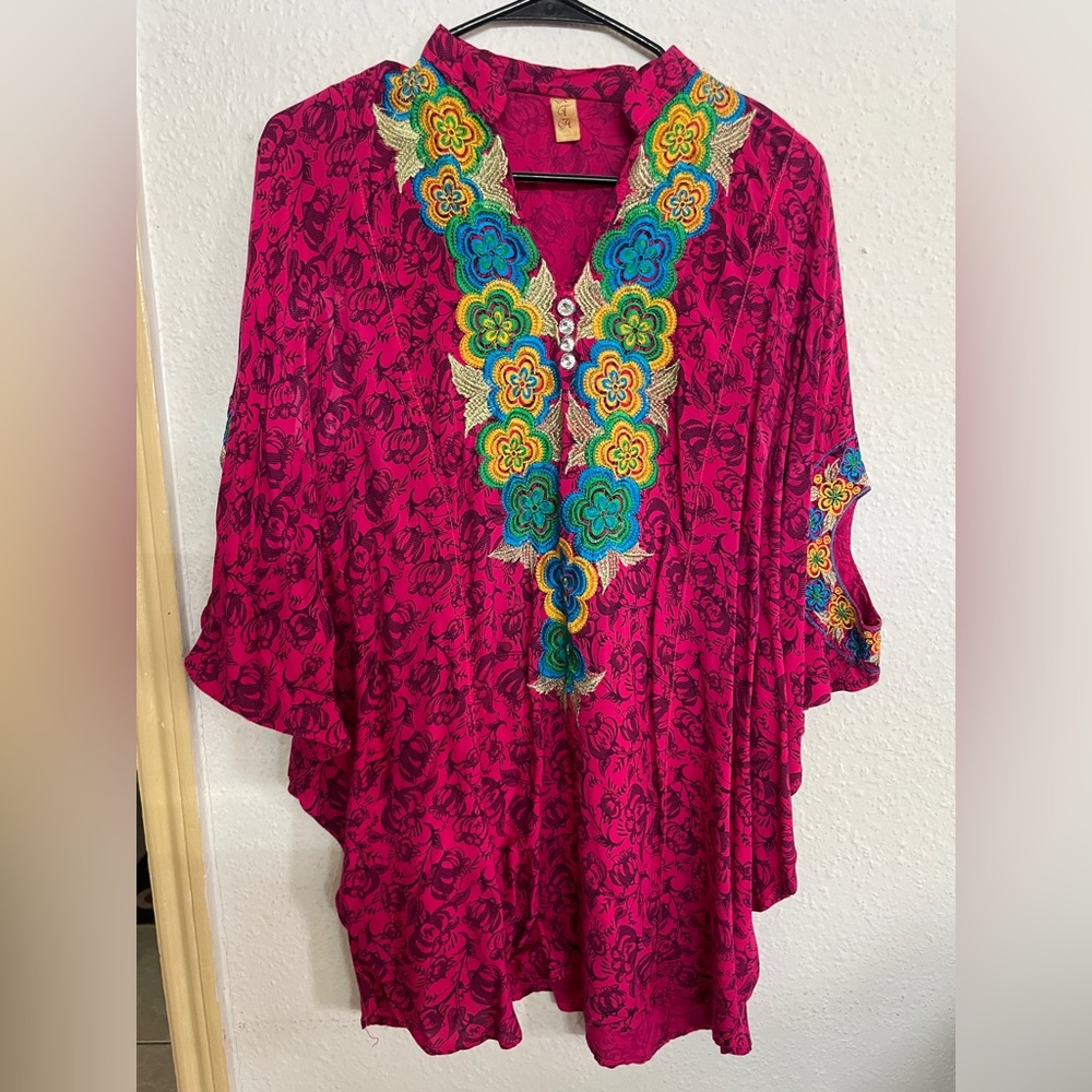 Deep pink embroidered top for women.